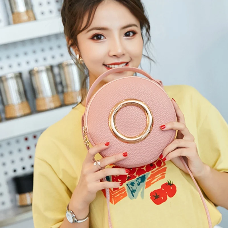 Purse Korean Metal Circle Portable Small Round Bag Summer And Autumn New PU Slung Shoulder Female Mobile Phone Bag New