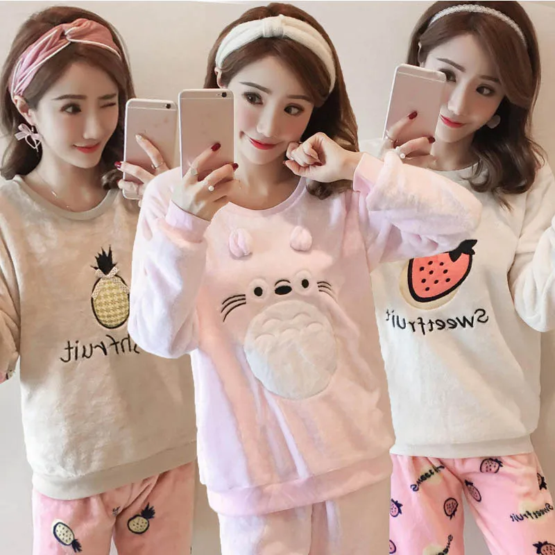 

Autumn Winter Warm Pajamas Set Women Sleep Set Flannel Sexy Homewear Pijama Women Pajama Sets Long Pant Pyjamas Mujer Nightwear