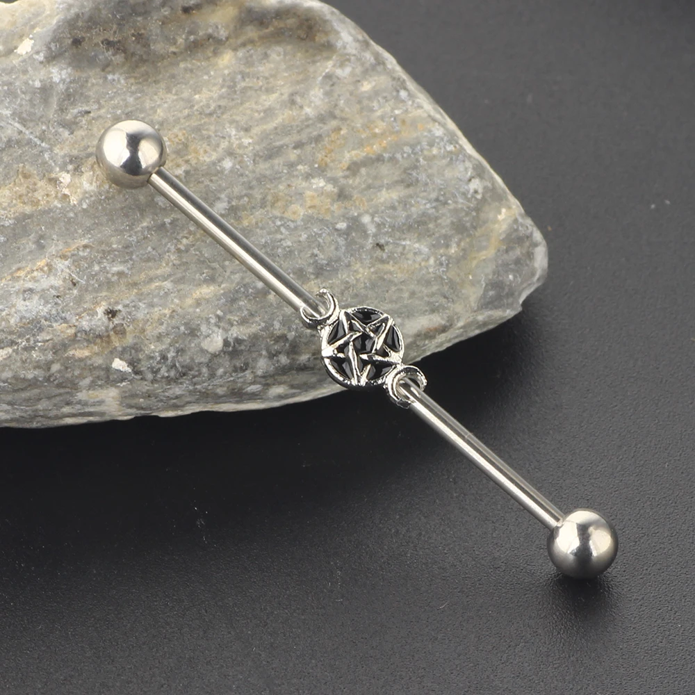 JUNLOWPY Star Industrial Barbells Piercing 14G Stainless Steel Cartialge Helix Tragus Earring Cartilage Body Jewelry 38mm 50pcs