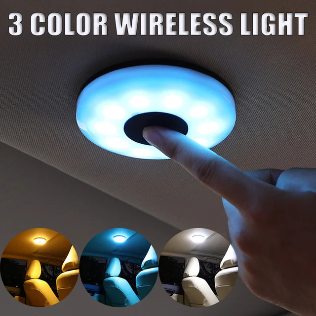 3 Color LED Touch Light Car Wireless Roof Reading USB Charging Auto Home Bedroom Cabinets Ambient Lamp Magnetic Mount Bulb 1