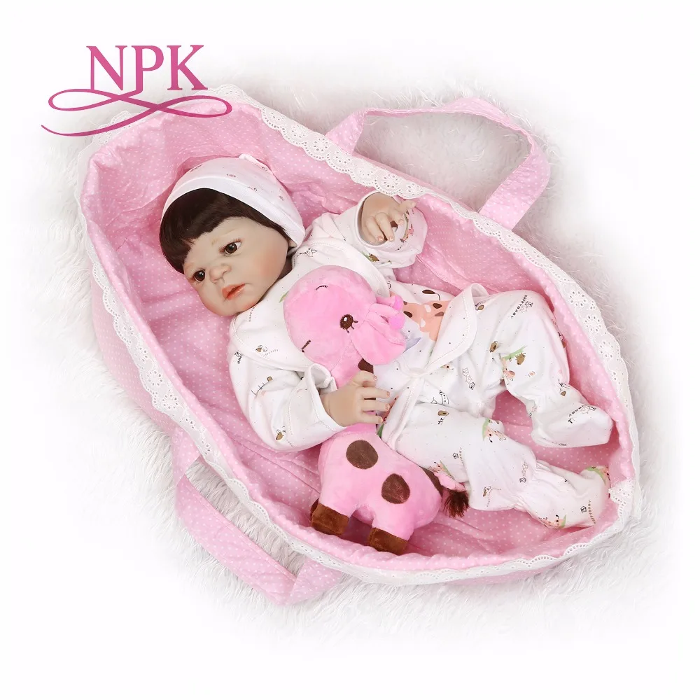 

NPK 56cm full body Silicone reborn Baby Doll Girl Newbron Lifelike Bebes Reborn toys playmates for kids with sleeping bag