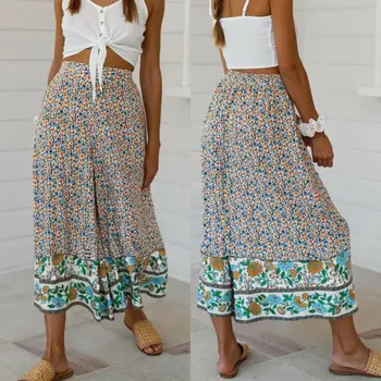 

2020 Summer Women Boho Hippie Wide Leg Pants Baggy Harem Pants Gypsy Palazzo Casual Pants Ankle Length Pullover Loose Trousers