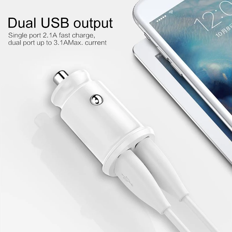 Умное автомобильное зарядное устройство Mini с двумя USB-портами быстрое для двух