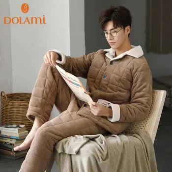 

2020 Winter Thick Coral Fleece Men Pajamas Sets of Sleep Tops & Bottoms Male Flannel Warm Sleepwear Thermal Home Clothing
