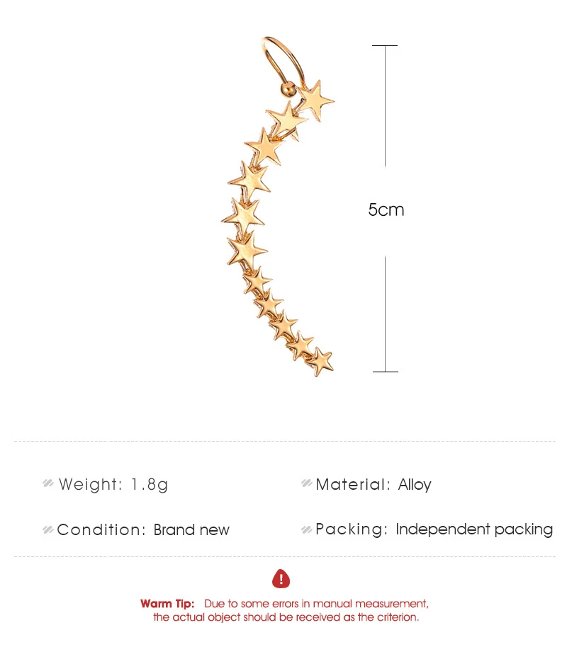 Sliver Gold Color Star Shape Long Earcuffs Bohemian Crystal Clip On Ear Cuff For Women Earring Clips Jewelry ear clip earrings clip earrings ear clip ear accessories