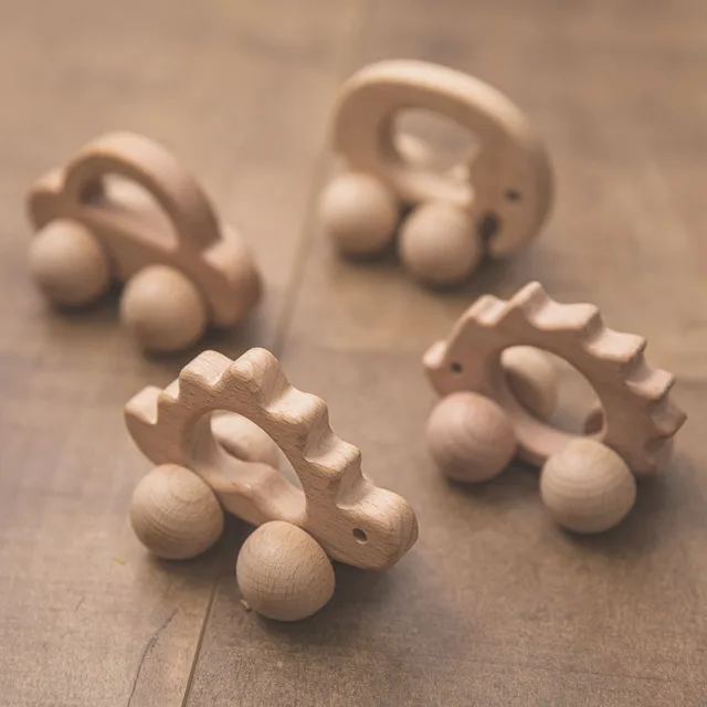 1pc Wooden Toys 0-12 Months Beech Wood Car Toys Children Cartoon Car Blocks Hedgehog Elephant Educational Newborn Developmental 5