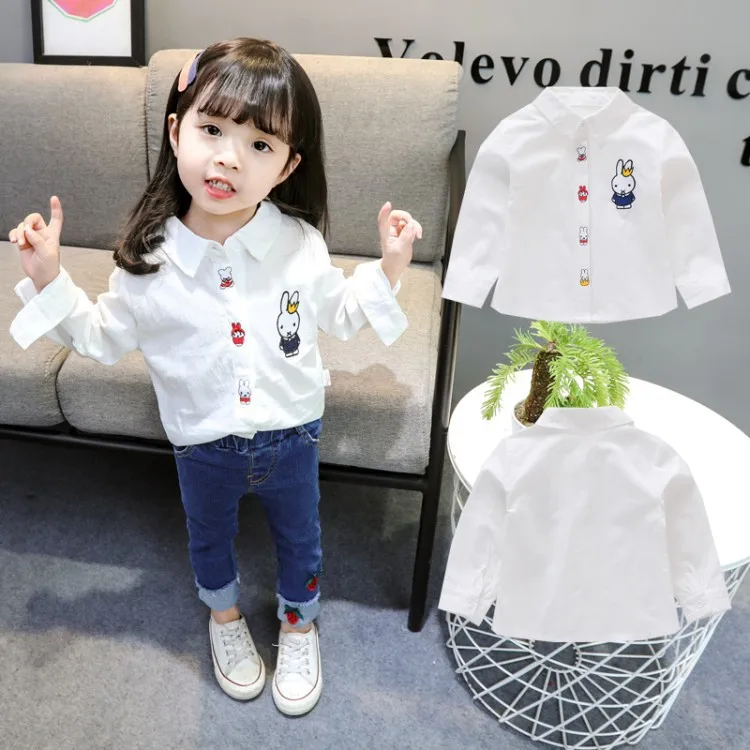 

Girls Long Sleeve Shirt Spring And Autumn 2019 New Style Korean-style Children White Top Shirt Little Girl Shirt