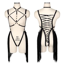 Бюстгальтер с кисточками, Комплект подвязок, готическое сексуальное женское белье, для всего тела, связывание, уплотнительное кольцо, эластичный бюстгальтер, пояс для ног для танцев на шесте