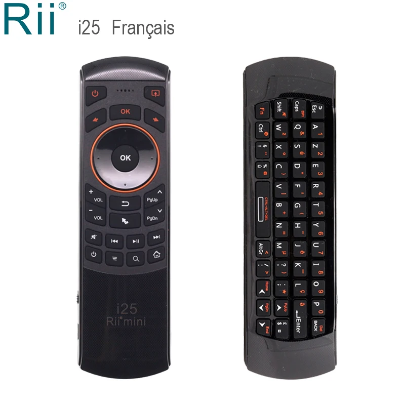 Rii i25 французская мини клавиатура 2,4 ГГц Беспроводная клавиатура Air mouse с ИК функцией для Android tv Box Мини ПК ноутбук IP tv