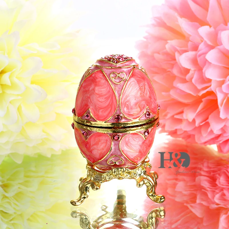 H& D шарнирная шкатулка для ювелирных изделий, ручная роспись, Bejeweled, коробки, розовое яйцо, в форме кольца, держатель, коллекционные украшения для дома, свадьбы