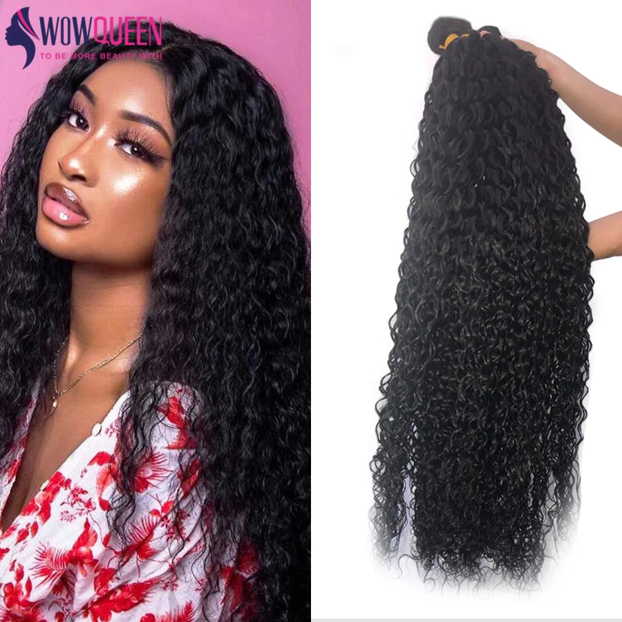 Extensiones con ondas al agua pelo brasileño 30 32 34 36 pulgadas extensiones de cabello humano WowQueen 30 pulgadas paquetes de cabello sin enredos de cabello humano rizado