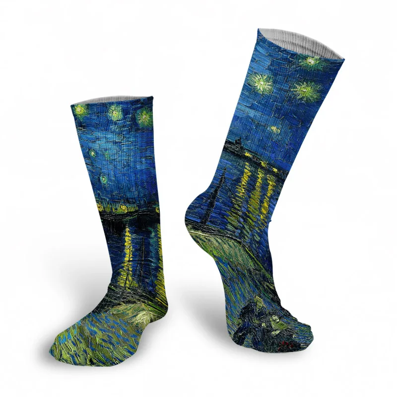 New Style Oil Painting Eiffel Tower Art Socks Men Women Pure Cotton Harajuku Retro Pastoral Scenery Happy Long Tube Funny Socks