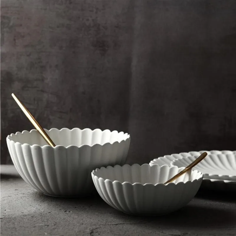 Gray Petal Dinner Plate Unglazed Ceramic Kitchen Tray Food Dishes Rice Salad Plates Soup Bowl 1pcs Sale