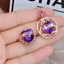 MeiBaPJ Природный Аметрин прекрасный свадебный и вечерний сердечко Ювелирный Набор 925 ожерелье из чистого серебра и кольцо костюм для женщин