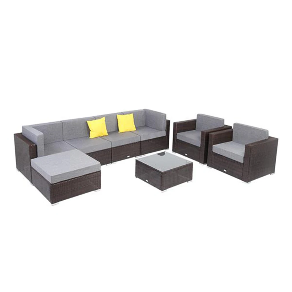 

USA Warehosue Free Shipping 8 Pieces Patio PE Wicker Rattan Corner Sofa Set Breathable and Waterproof Cushion