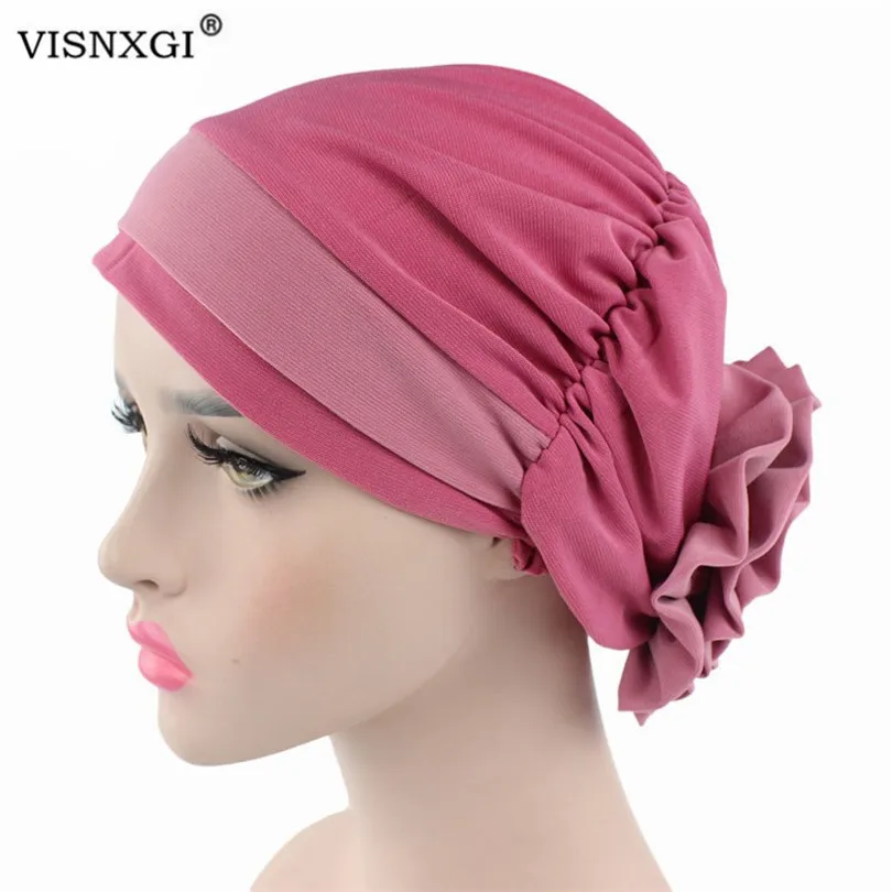 

VISNXGI Women Muslim Hat 12 Colors Flower Head Cap Scarf Fashion Soft Caps Lady Summer Spring Beanies Elastic Cloth Towel Hats