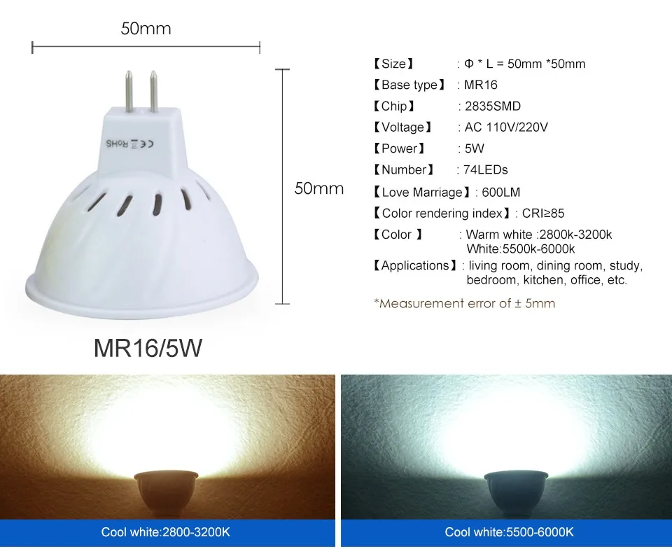 LED MR16 GU10 WHITE WARM WHITE  (5)