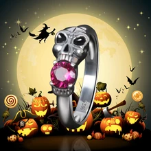 StrollGirl New 925 Sterling silver Fashion Skull red stone finger rings for Women Halloween party Jewelry gift free shipping