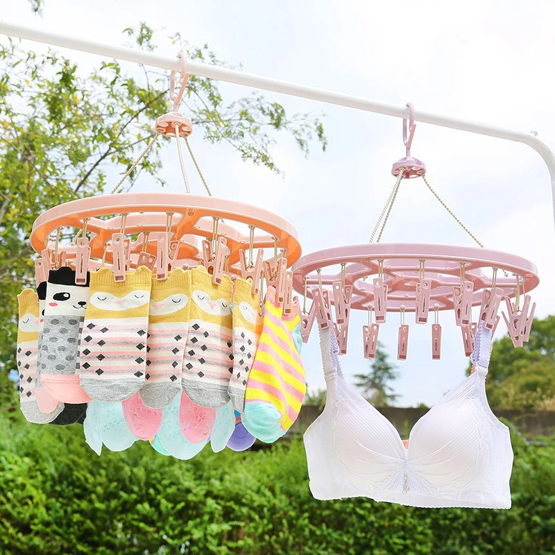 

12/24 Clip Round Plastic Hanging Dryer Type Laundry Drying Rack Multifunctional Plastic Underwear Home Drying Rack Round Socks
