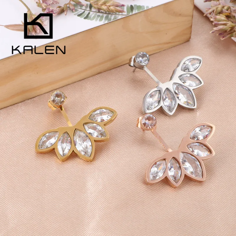 

Kalen New Stainless Steel Drop Earrings For Women Bohemia Crystal Femme Wedding Earrings Jewelry Doucle Doreille Femme 2019