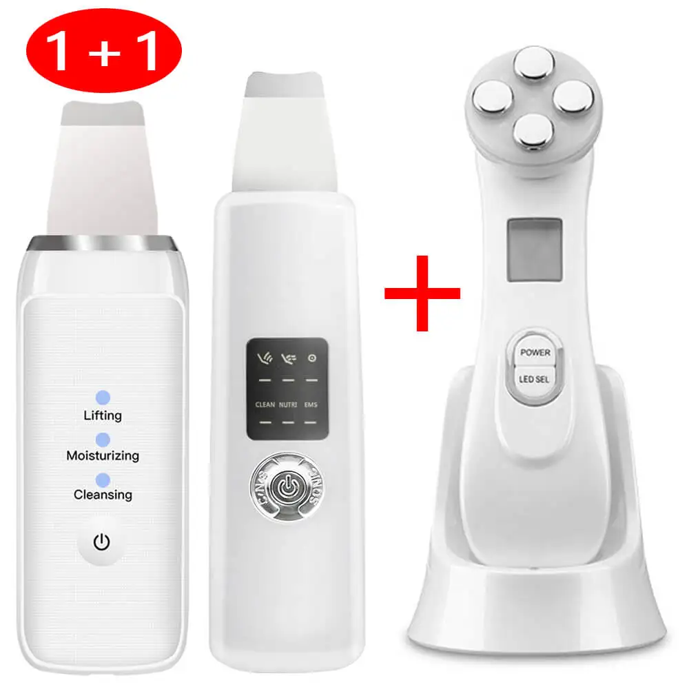 

Ultrasonic Face Cleaning Machine Skin Scrubber Pore Cleaner + 5in1 RF&EMS LED Photon Rejuvenation Beauty Device Whiten Lifting