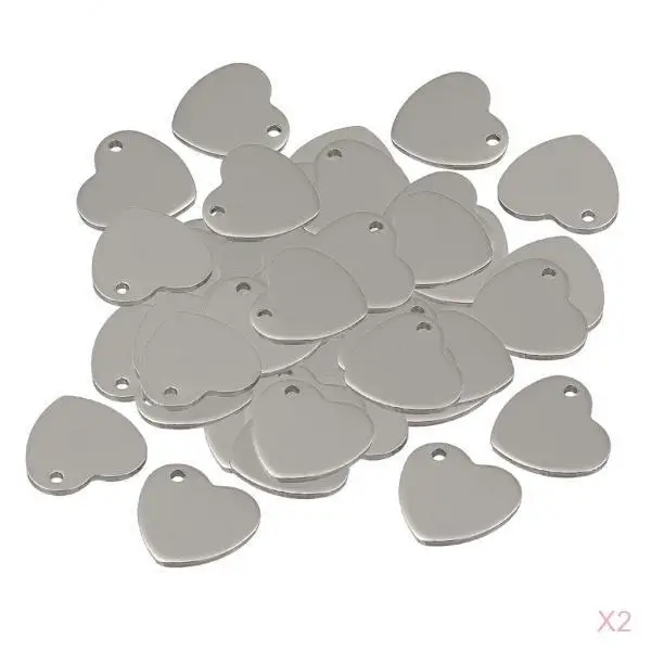 100pcs Silver Tone Stainless Steel Blank Stamping Tags Heart Love Charm Pendant 14mm