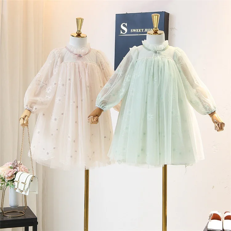 

5388 Floral Embroidery Princess Baby Girl Dresses 2020 New Spring Summer Party Wedding Kid Dress For Girl Wholesale Kids Clothes
