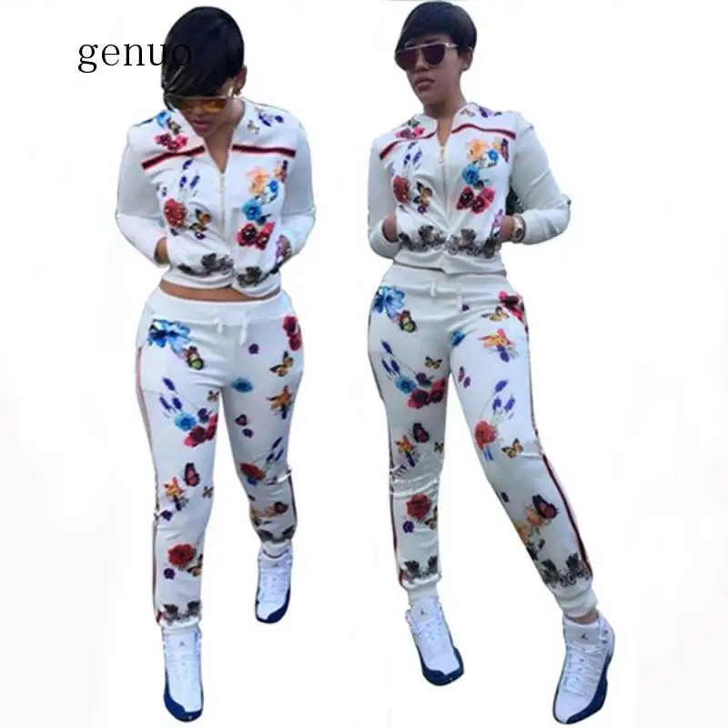 

Женский Повседневный костюм с длинным рукавом, облегающий спортивный костюм, комплект из 2 предметов, футболка с круглым вырезом и принтом бабочки + брюки, женские комплекты