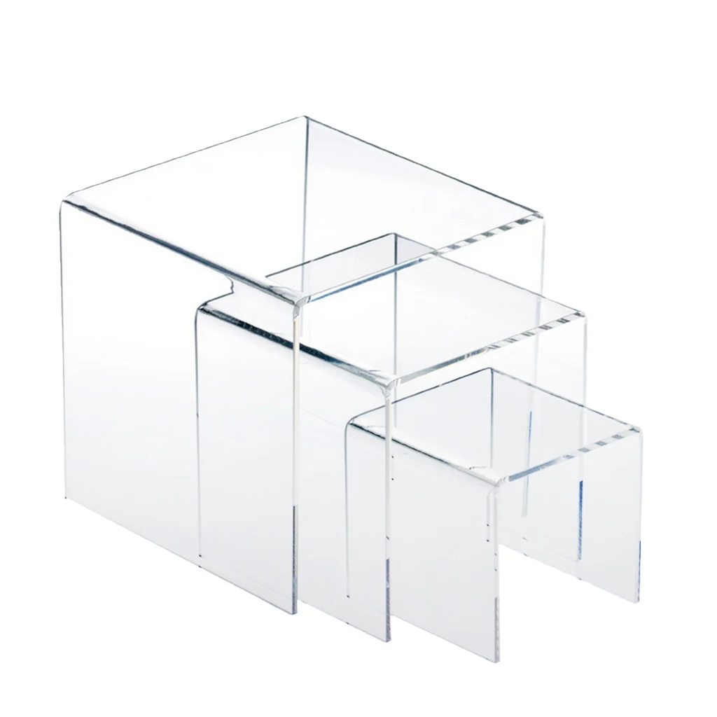 3,4,5 Inch Square Acrylic 1/8" Riser Display Stands Showcase Set Clear 