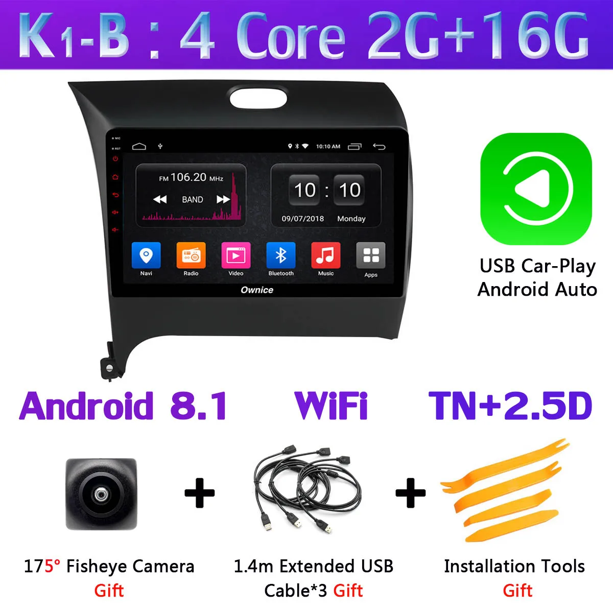 K1-B-CarPlay 360 ° панорамный 4 × камера 4G LTE Android 9,0 4G+ 64G Автомобильный мультимедийный плеер CarPlay DSP gps радио для Kia K3 Cerato 3 Forte 2013 - Цвет: K1-B-CarPlay