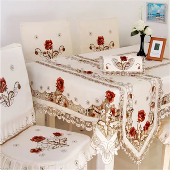 

High Quality Cotton Fabric Dining Tablecloth Rectangle Flower Print Table Cloth Home Decoration