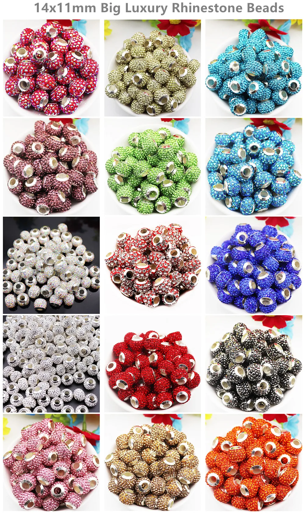 20Pcs New Assorted Color Luxury Rhinestone Large Hole Spacer Fit Pandora Charms Bracelet Hair Beads for Women DIY Jewelry Making 20Pcs New Assorted Color Luxury Rhinestone Large Hole Spacer Fit Pandora Charms Bracelet Hair Beads for Women DIY Jewelry Making
