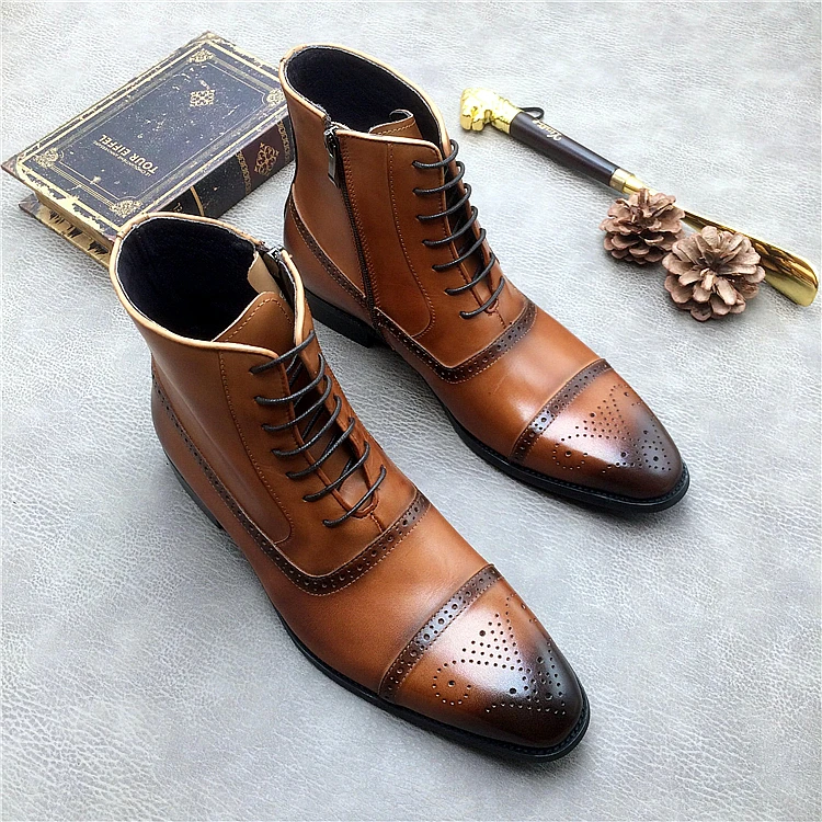 Мужские ботинки с перфорацией типа «броги» из микрофибры; осенние модные ковбойские ботинки в стиле панк на шнуровке; мужские строгие туфли; botas hombre; размеры 39-47