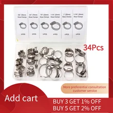 Abrazadera de manguera de acero inoxidable, Kit de herramientas, estilo de Clip de controlador, 34 Uds.