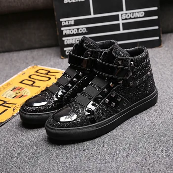 

men fashion party nightclub dress rivets ankle boots cow leather shoes flats platform short boot zapatos de hombre botas botines