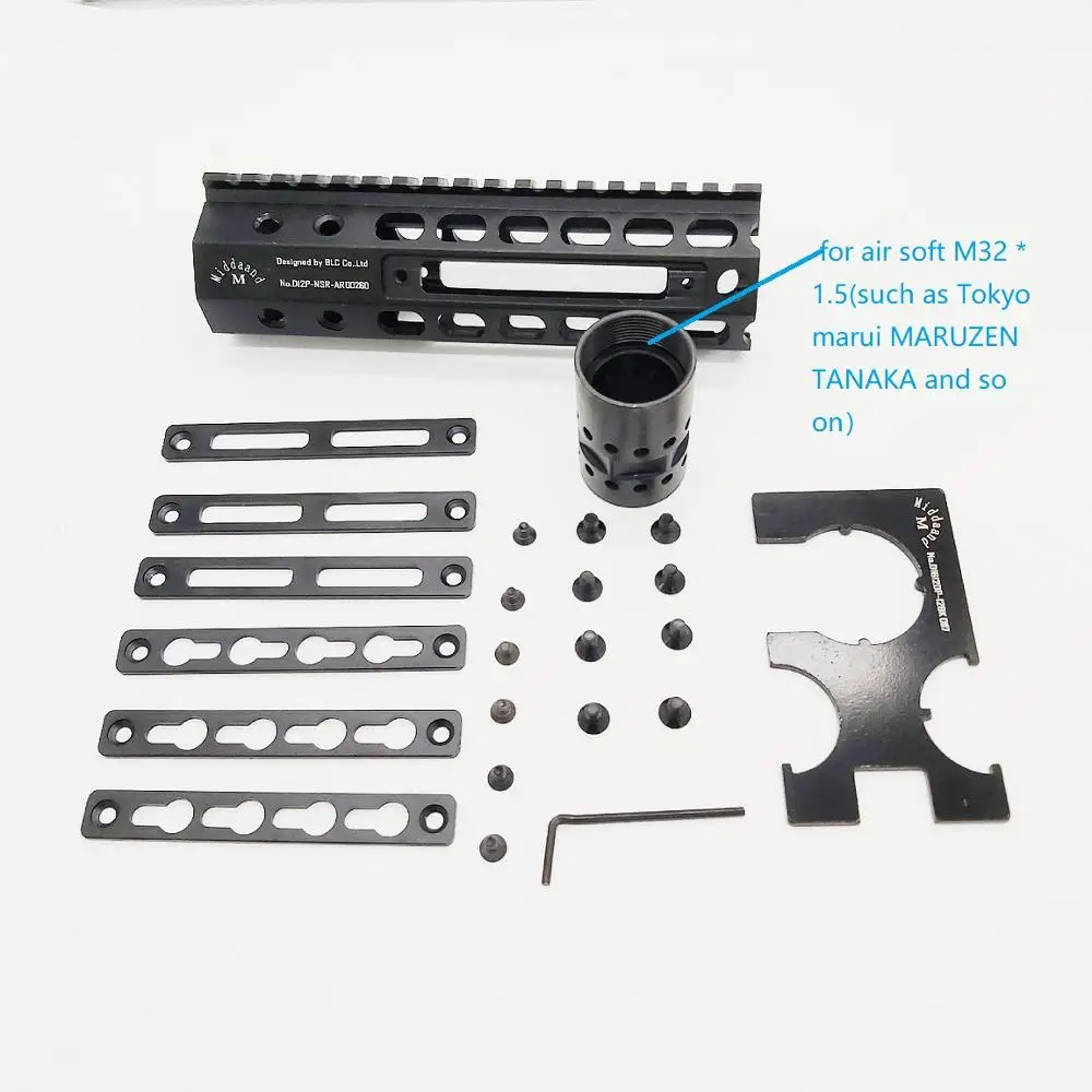

7 inch tactical mlok keymod compatibele handguard Free Float Slim Quad Rail with Nut for air soft bb gun M32*1.5