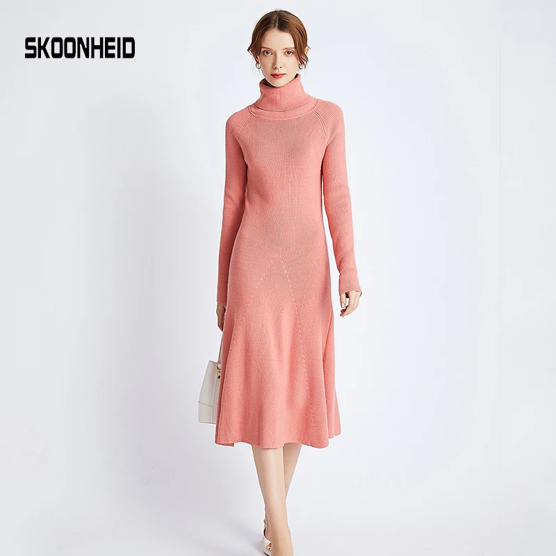 Женское плотное длинное платье SINGRAIN с высоким воротником теплое однотонное