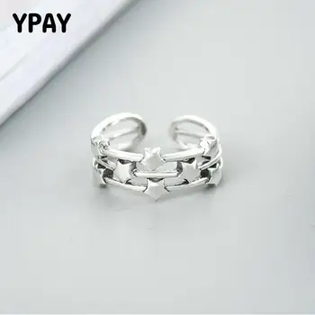 

YPAY Multilayers Stars Adjustable Finger Ring for Women Genuine 925 Sterling Silver Opening Toe Rings Fine Jewelry Gift YMR332