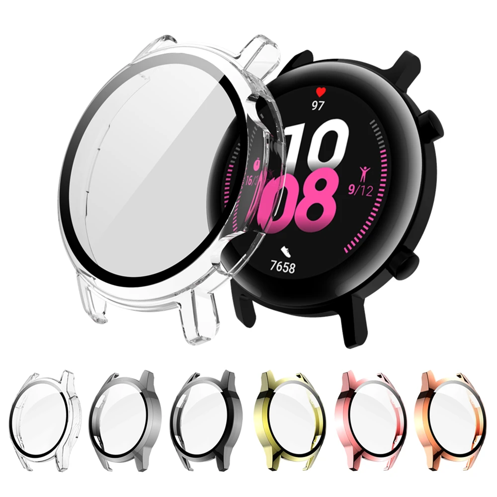 

Screen Protector 2in1 Tempered Glass + PC Plating Case For Huawei Watch GT 2 42mm 46mm Full Protective Cover Sleeve GT2 Cases