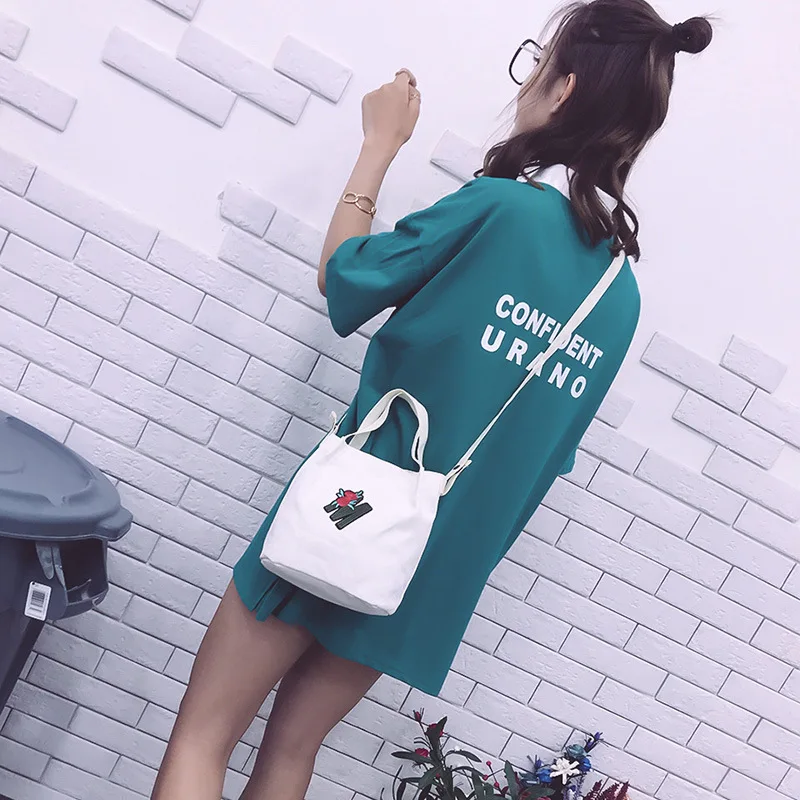 New Style Summer Canvas Bag Fashion Small Bucket Cartoon Solid Color Candy-Colored WOMEN'S Bag Literature And Art Mini Cross-bod