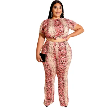 

plus size women outfits short sleeve round neck casual shirt and loose long trouser summer 2 piece set wholesale dropshipping
