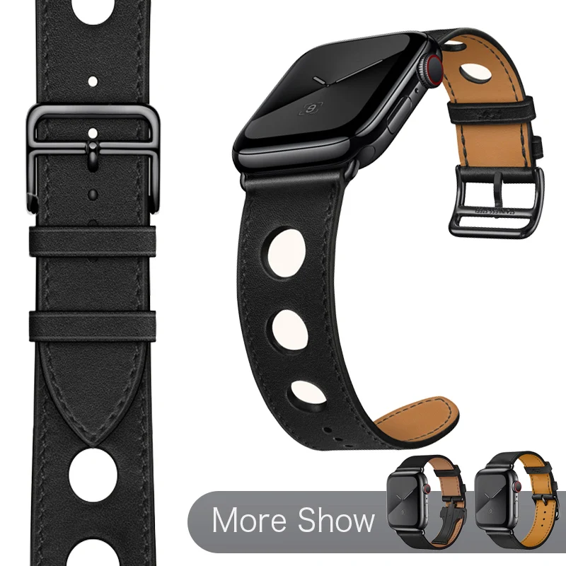 

For Apple Watch Series 5 4 Wrist Strap 40mm 44mm Genuine Leather Watchband Series 3 2 1 Bracelet BLACK Buckle Watch Band 38/42mm