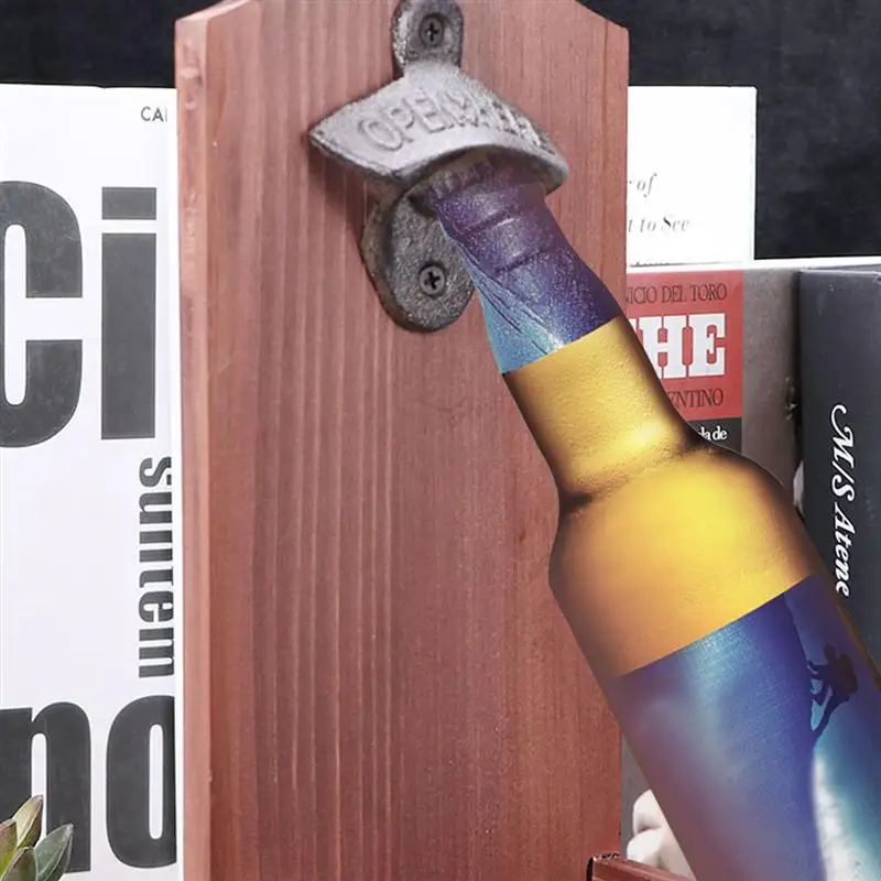 

1 PC Vintage Bottle Opener Wall Mounted Wooden Opener With Cap Catcher Gift For Home Bar Decoration For Men And Beer Lovers
