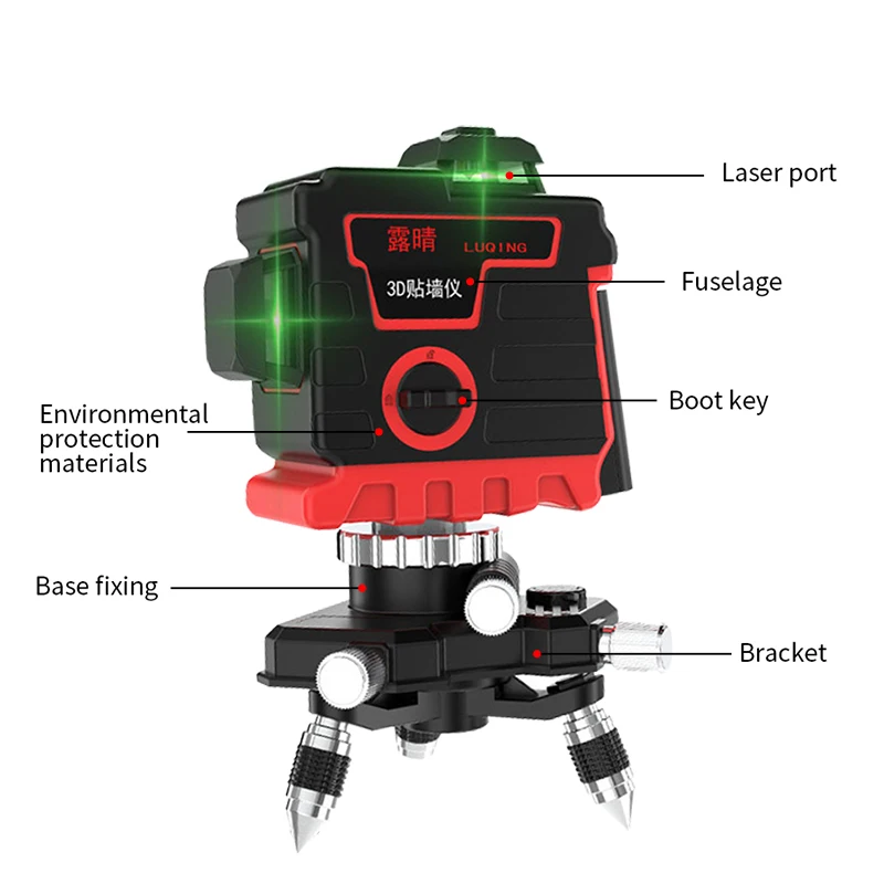 12 линий 3D зеленый лазерный уровень самонивелирующийся 360 градусов Горизонтальные и вертикальные поперечные линии Зеленая лазерная линия с треногой 2 батареи