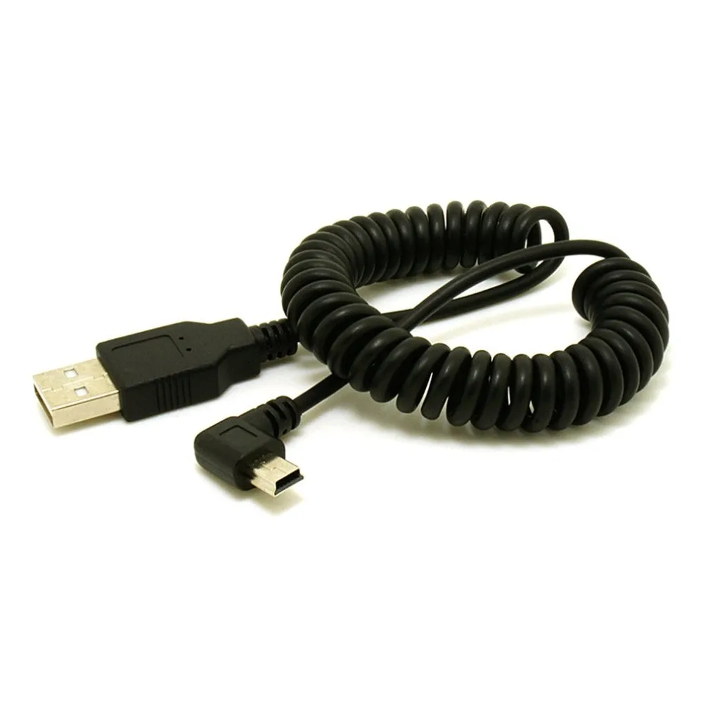USB 2,0 A Male to Mini B 5 pin Левый угол мужской спиральный кабель адаптер Шнур для mp3-плееров цифровые камеры PS контроллер