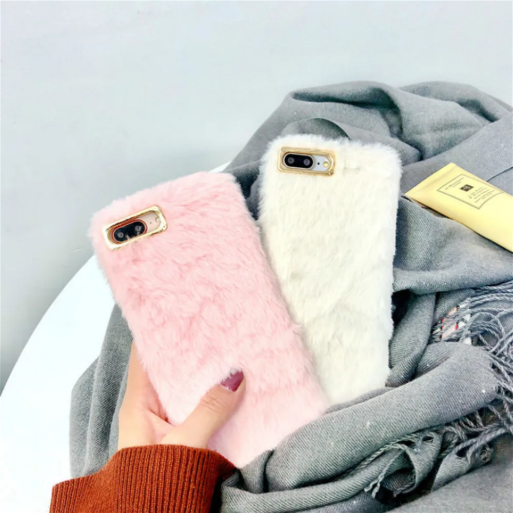 

LCHULLE Cute Furry Fluffy Cases for Apple IPhone XR XS MAX X 6 6S 7 8 Plus 5 5S SE Soft Rabbit Fur Hair Lovely Cover Coque Shell