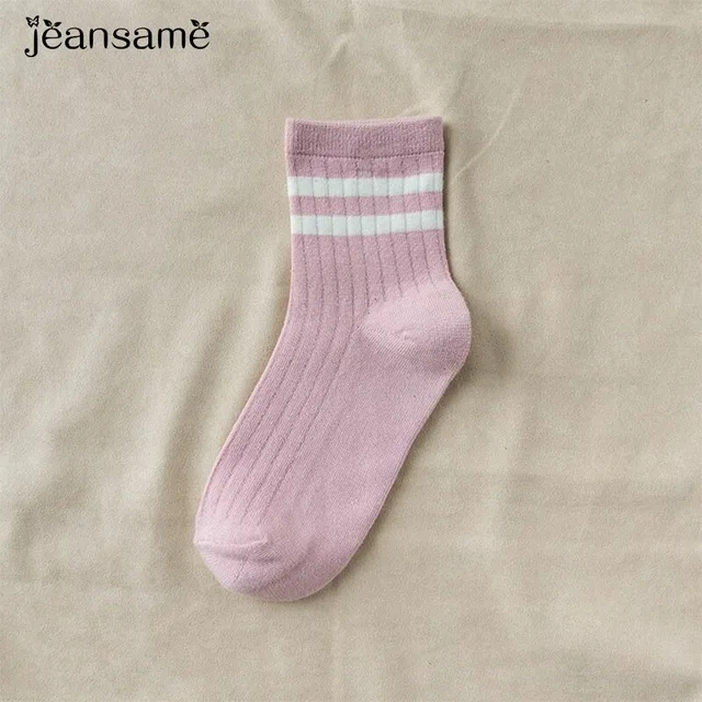 Double stripe Pink Однотонные хлопковые трендовые теплые женские носки с черным принтом, короткие женские носки в полоску, Харадзюку, желтые носки, уличная одежда, хипстерские носки - Цвет: Double stripe Pink