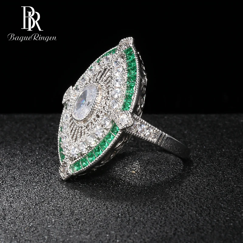 Bague Ringen, винтажное роскошное серебряное 925 ювелирное изделие, квадратное кольцо с камнями для женщин, кристалл, изумруд, для банкета, женский подарок