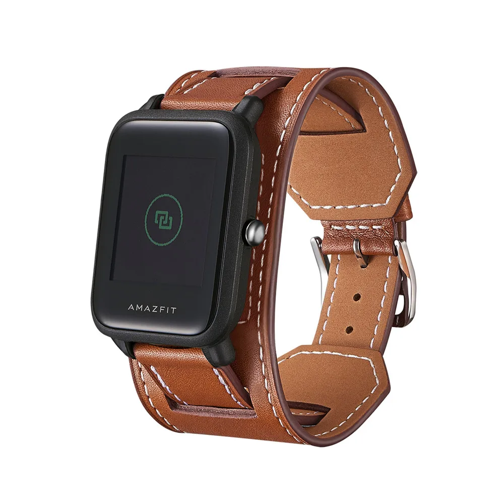 Dark Brown 20 мм ремешок из натуральной кожи ремешок для часов Amazfit Bip Lite/GTS/GTR 42 мм Модные Смарт-спортивные часы сменный аксессуар - Цвет ремешка: Dark Brown