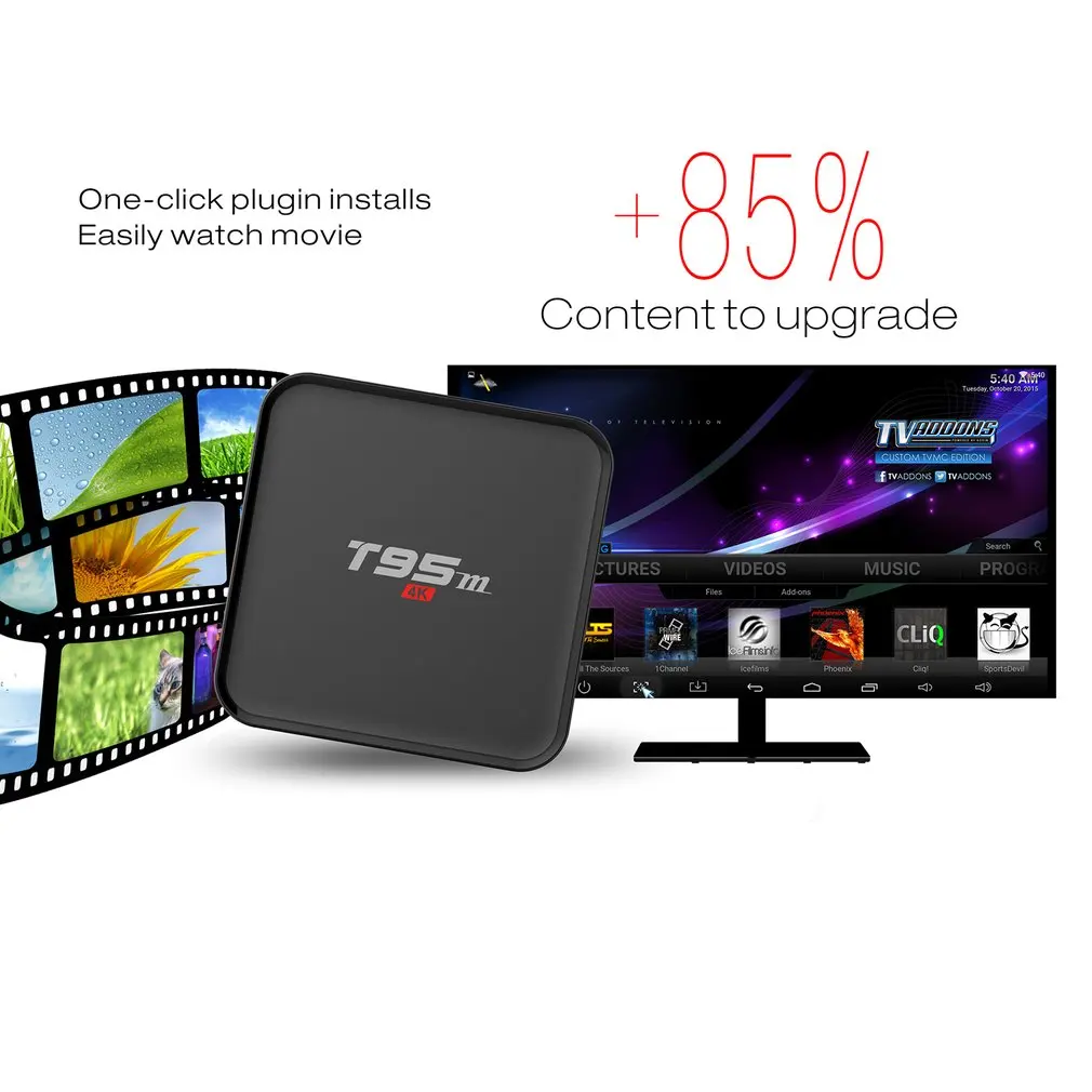 T95M Android5.1 TV Box with EU Plug Amlogic S905 1GB DDR3 8GB EMMC Quad Core 1080P Full HD 4K*2K Resolution Support 2.4G Wifi